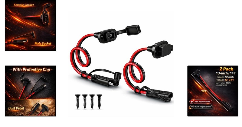 Bates 1FT SAE Quick Connector Harness, 12AWG, Waterproof 2-Pack for Secure Power gallery