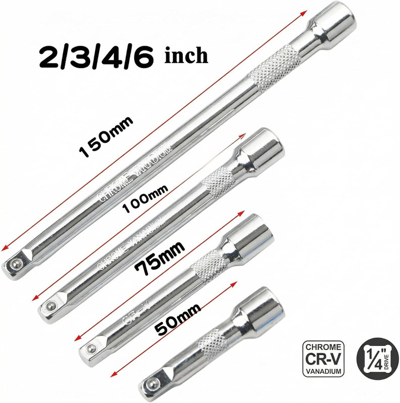 EMSTAR 4PCS 1/4" Drive Socket Extension Set – 2", 3", 4", 6" CR-V Bars gallery