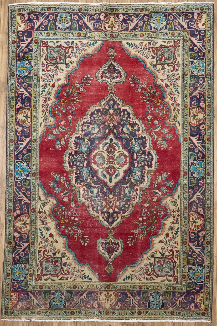 Semi-Antique Handmade Distressed Floral Oriental Rug Bedroom Carpet 6'7x9'7 Ft gallery