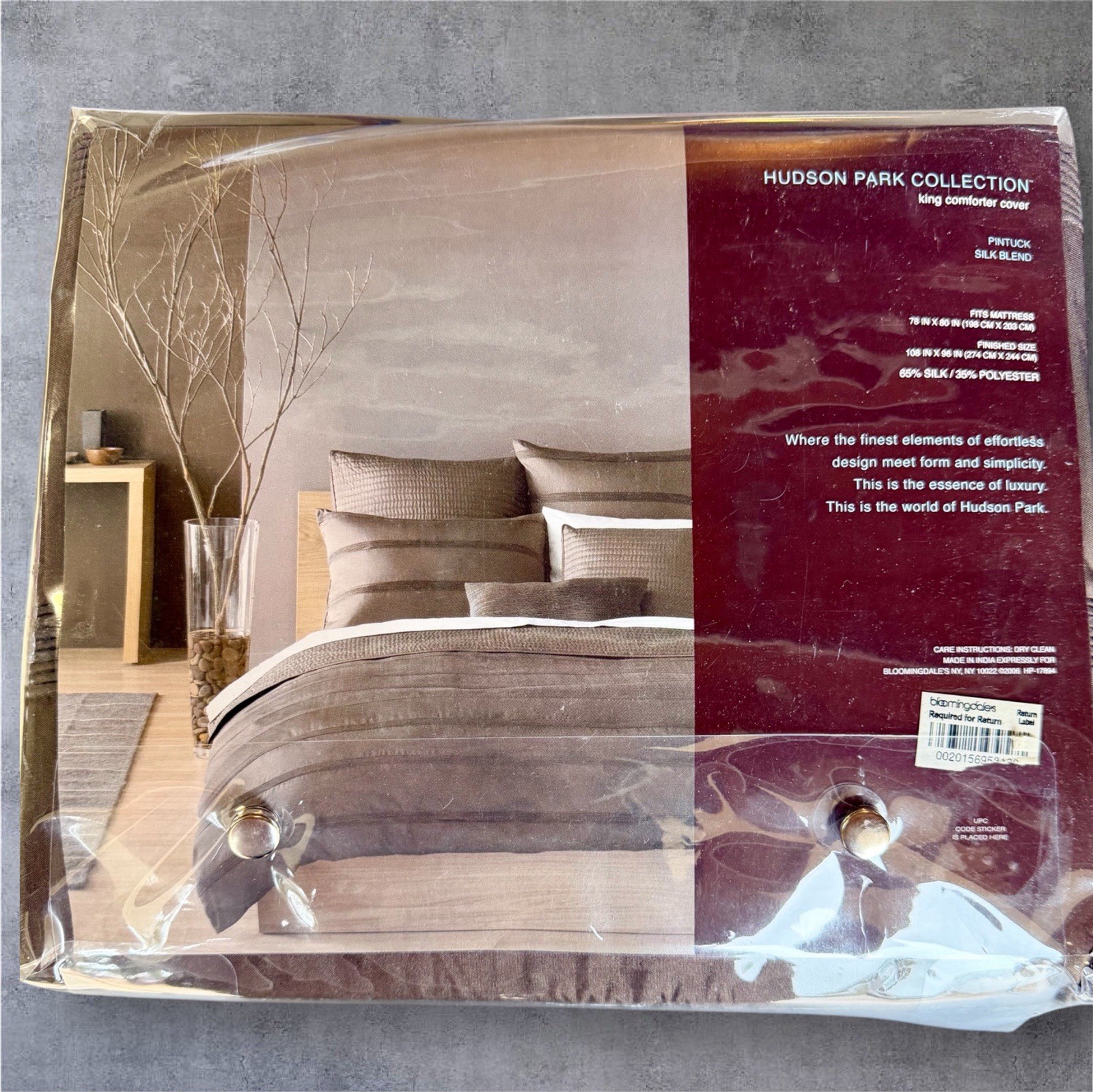 NEW Hudson Park Collection King Comforter Cover SILK Blend Brown 108”x96” gallery