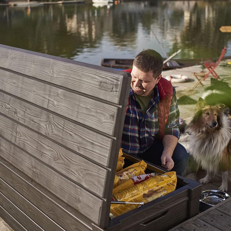 2 Pack Weatherproof Resin Storage Bench & Deck Box, 120 Gallon, Brown gallery