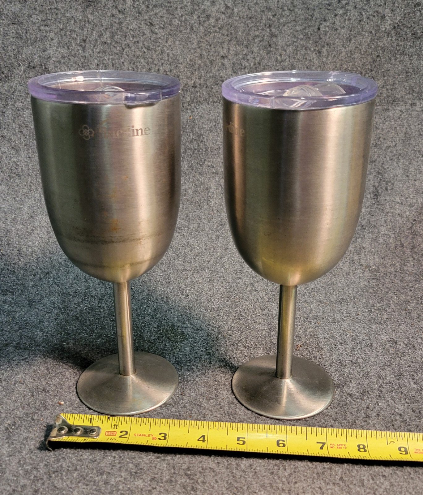 Finedine Long stem Wine 'Glass' stainless steel W/Lids 9" 12 oz Travel Set of 2 gallery