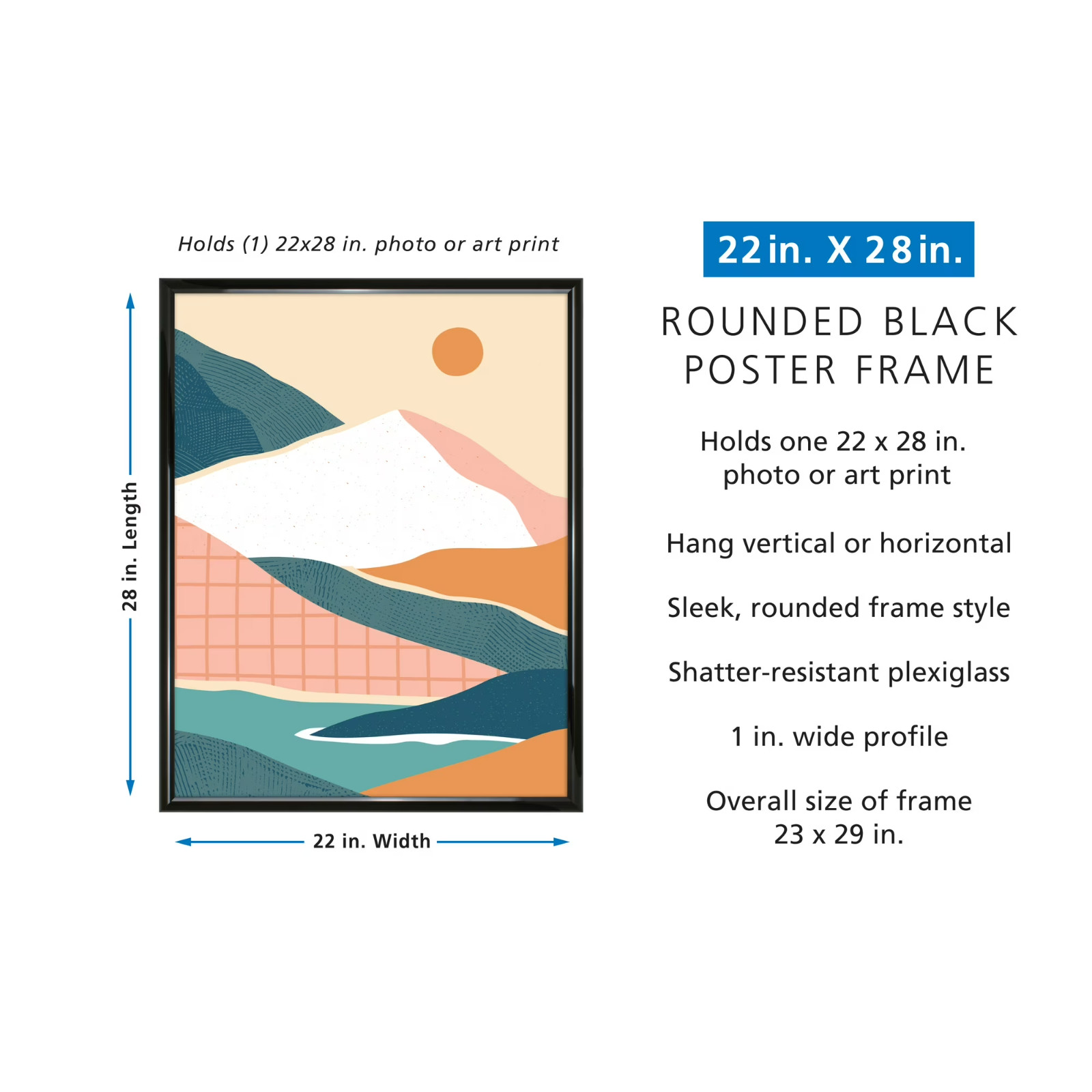 Mainstays – 22x28 Picture Frame – Black Rounded Profile Wall Photo Frame gallery