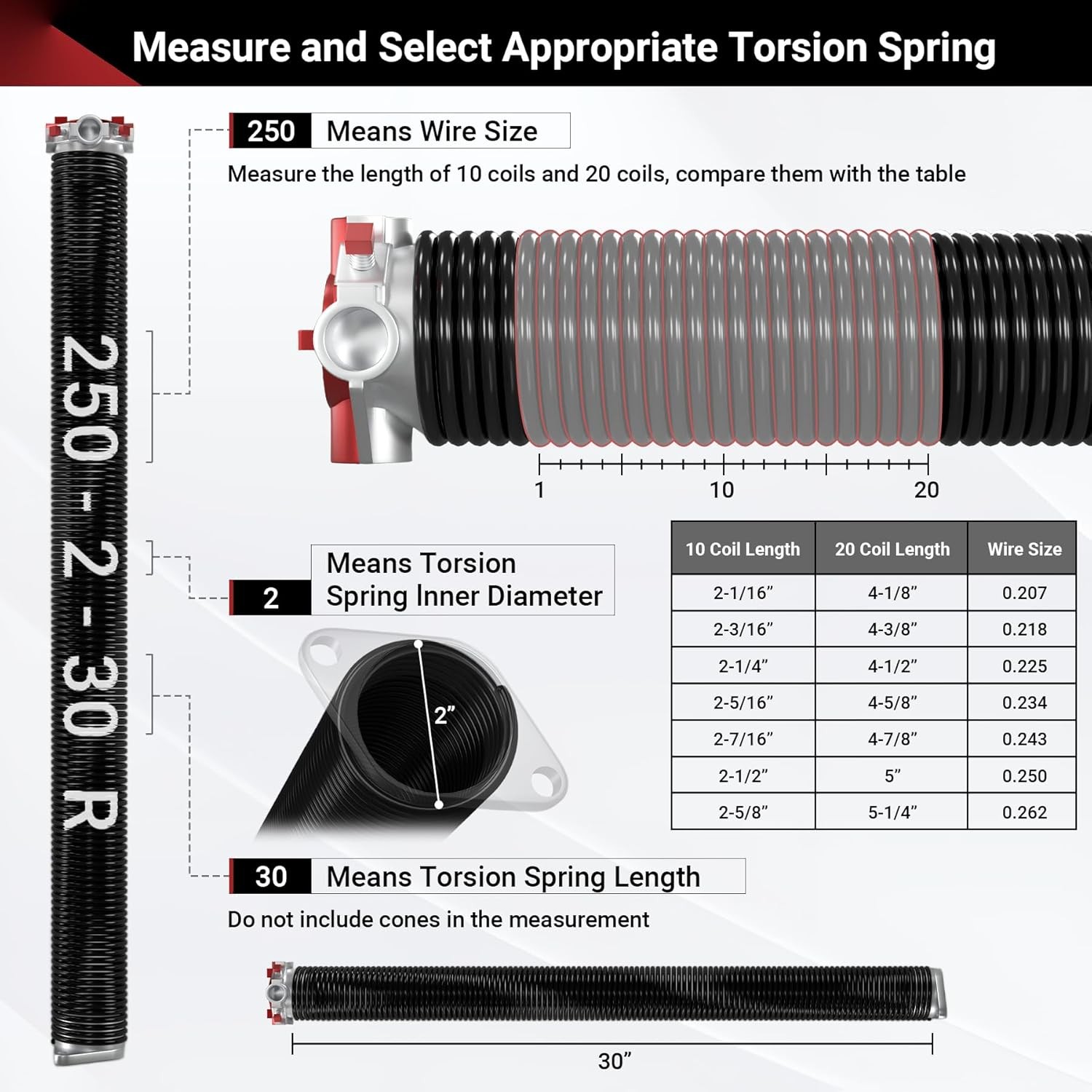Toriexon Garage Door Torsion Spring Pair 0.250x2x30in 18000 Cycle Heavy Duty gallery