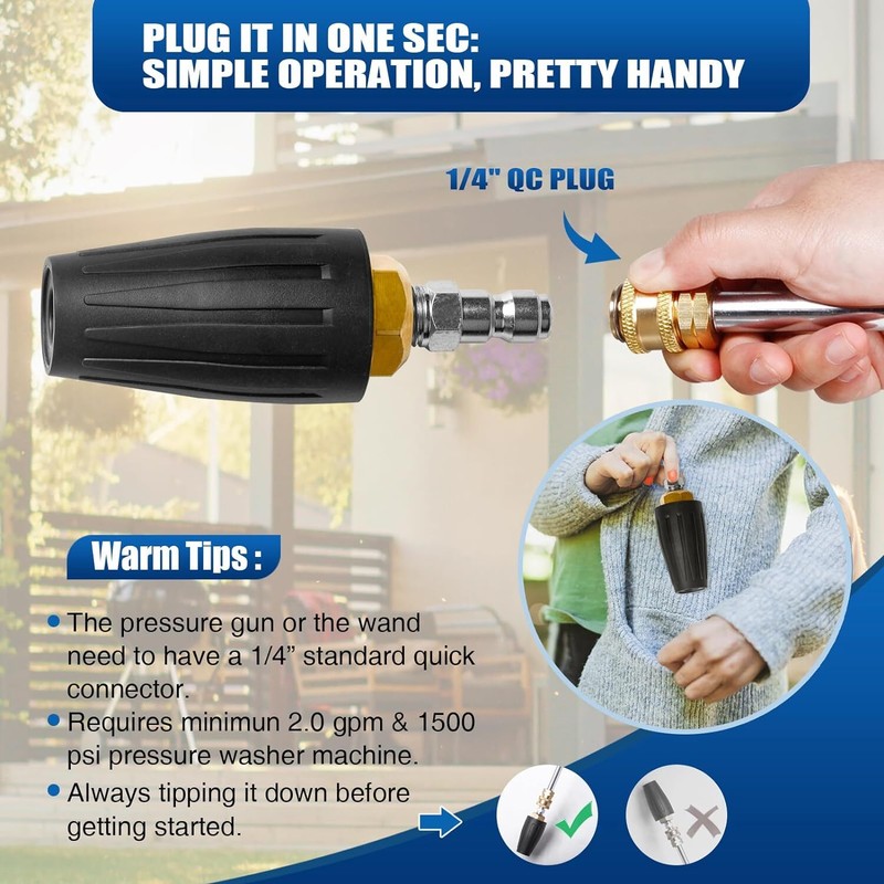4.0GPM High Pressure Washer Rotating Turbo Nozzle Spray Tip 4000PSI 1/4" Quick gallery