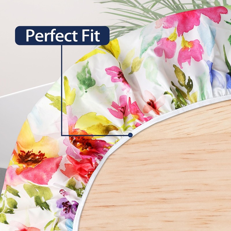 Spring Summer round Fitted Tablecloth with Elastic Edge Watercolor Flower Outdoo gallery