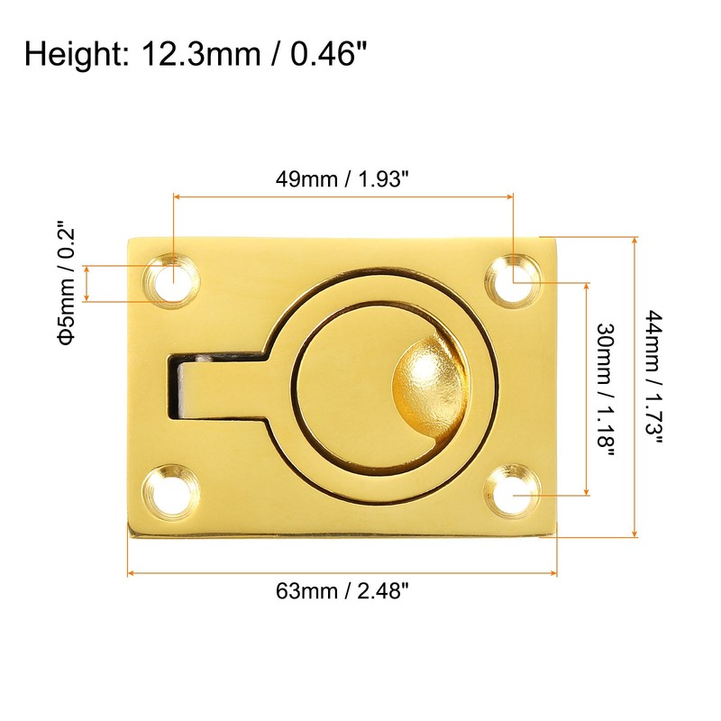Flush Ring Pull 2.48"x1.73" Square Recessed Door Pull with Screws Brass gallery
