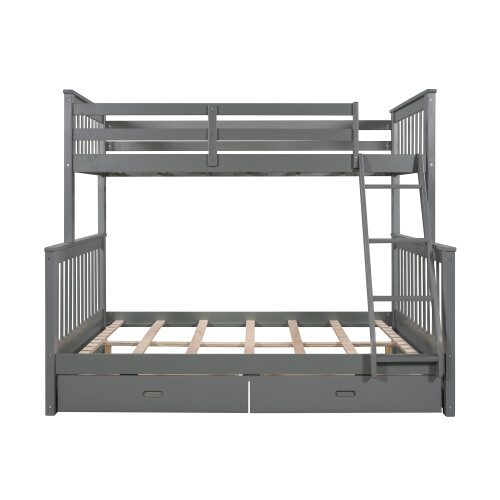 Twin Over Full Bunk Bed W/ Storage Drawers Wood Platform Beds Bedroom Furniture gallery