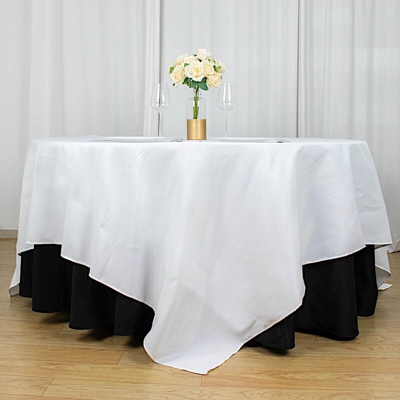 90" x 90" WHITE Premium Polyester Square TABLECLOTH Party Events Decorations gallery