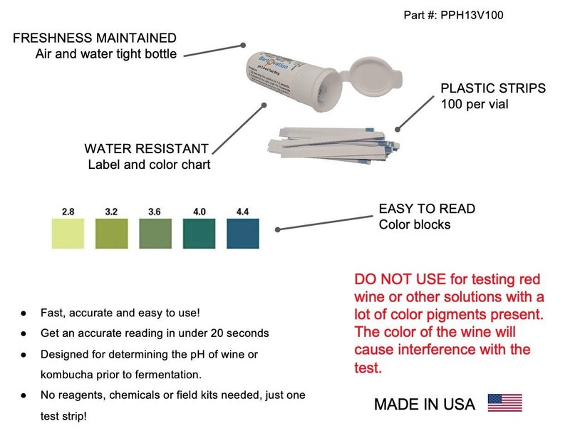 pH Test Strips for Wine Making Homebrew Acidity 2.8 to 4.4 pH Vial of 100 Pla... gallery