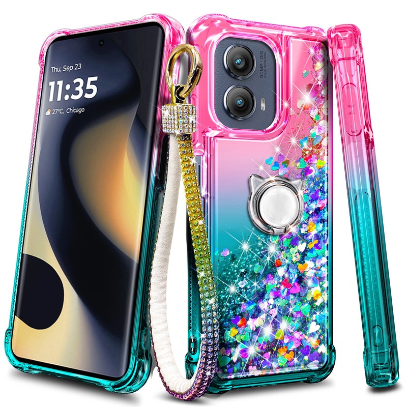 For Motorola Edge 2024 (XT2405V) Case Glitter Ring Holder Phone Cover w/ Lanyard gallery