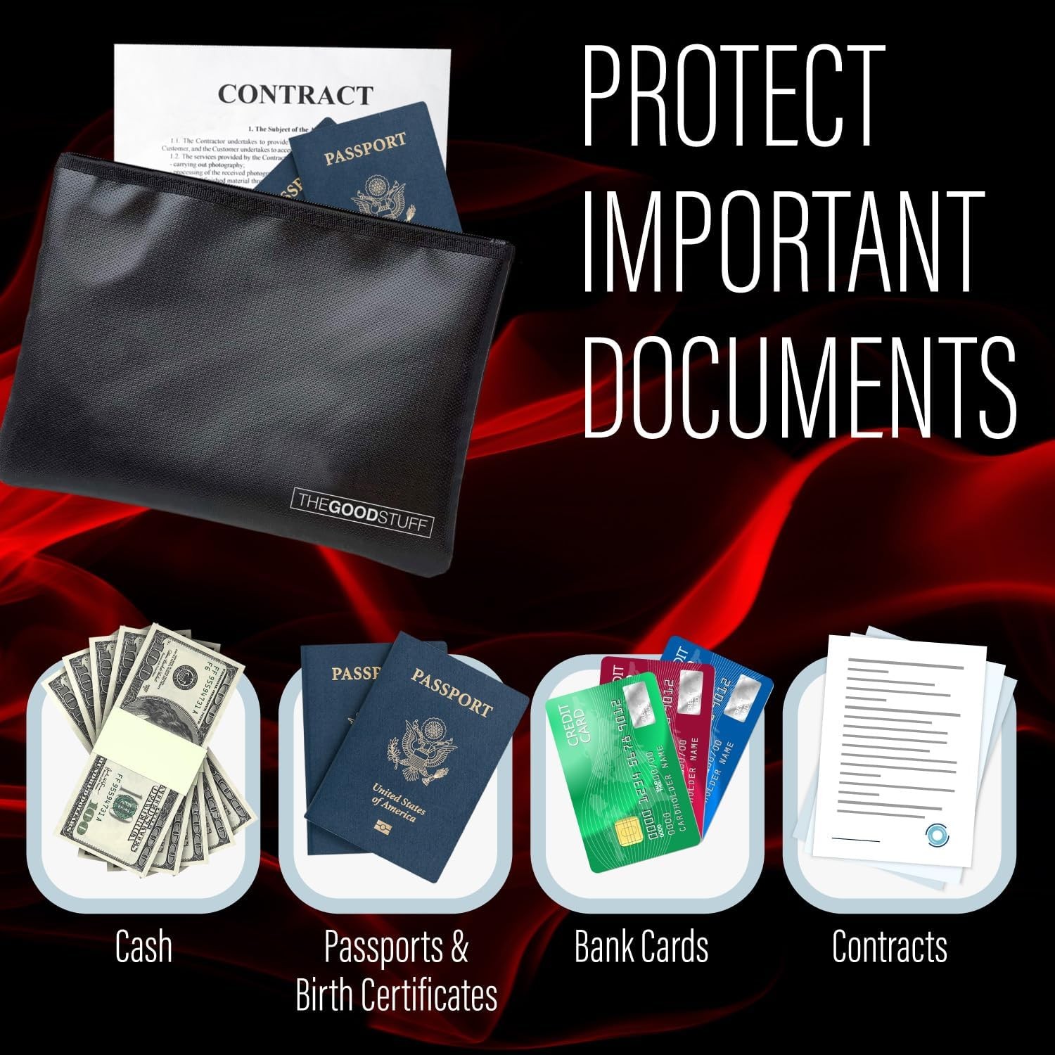 Fire Resistant Document Bag Water Resistant Zipper Cash Passports Papers 10"X13" gallery