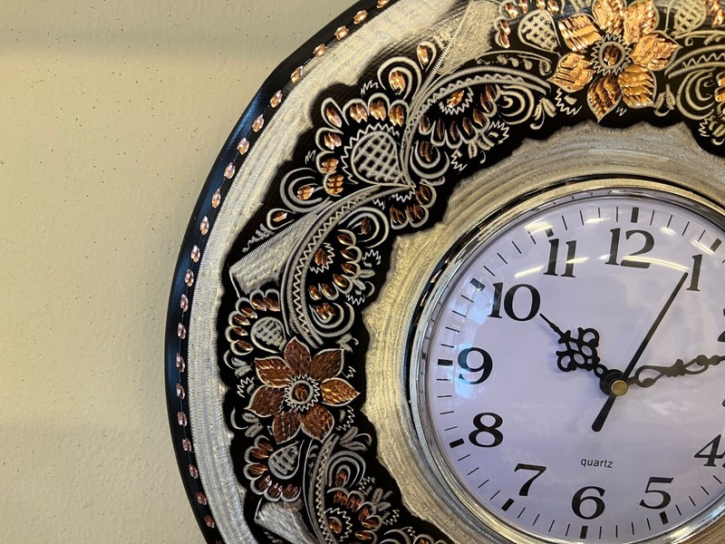 Copper Wall Clock, Wall Art Decor, Handmade Copper Wall Hanging Clock 30cm 12in gallery