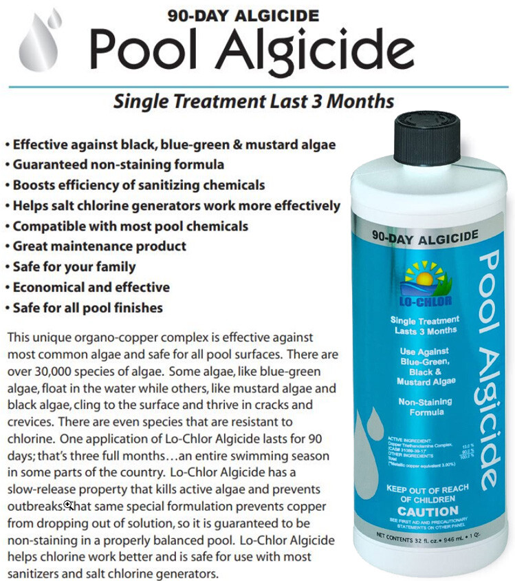 Lo-Chlor 90-Day Algaecide Swimming Pools Last 3 Months - 32 oz (Choose Size) gallery