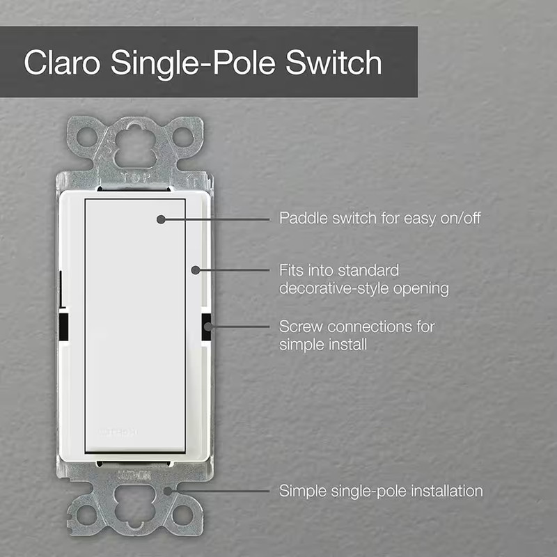 Claro On/Off Switch, 15-Amp/Single-Pole, White (CA-1PS-WH-3) (3-Pack) gallery