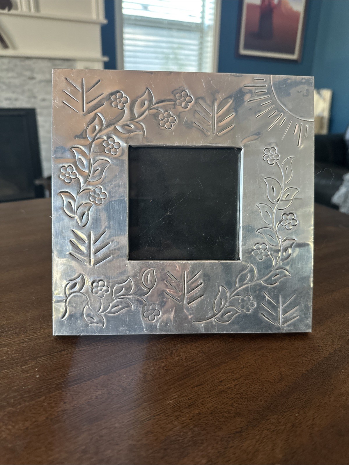 Embossed Tin Picture Frame 8x8 In 3x3 In Picture Centered Frame Cottage Boho gallery