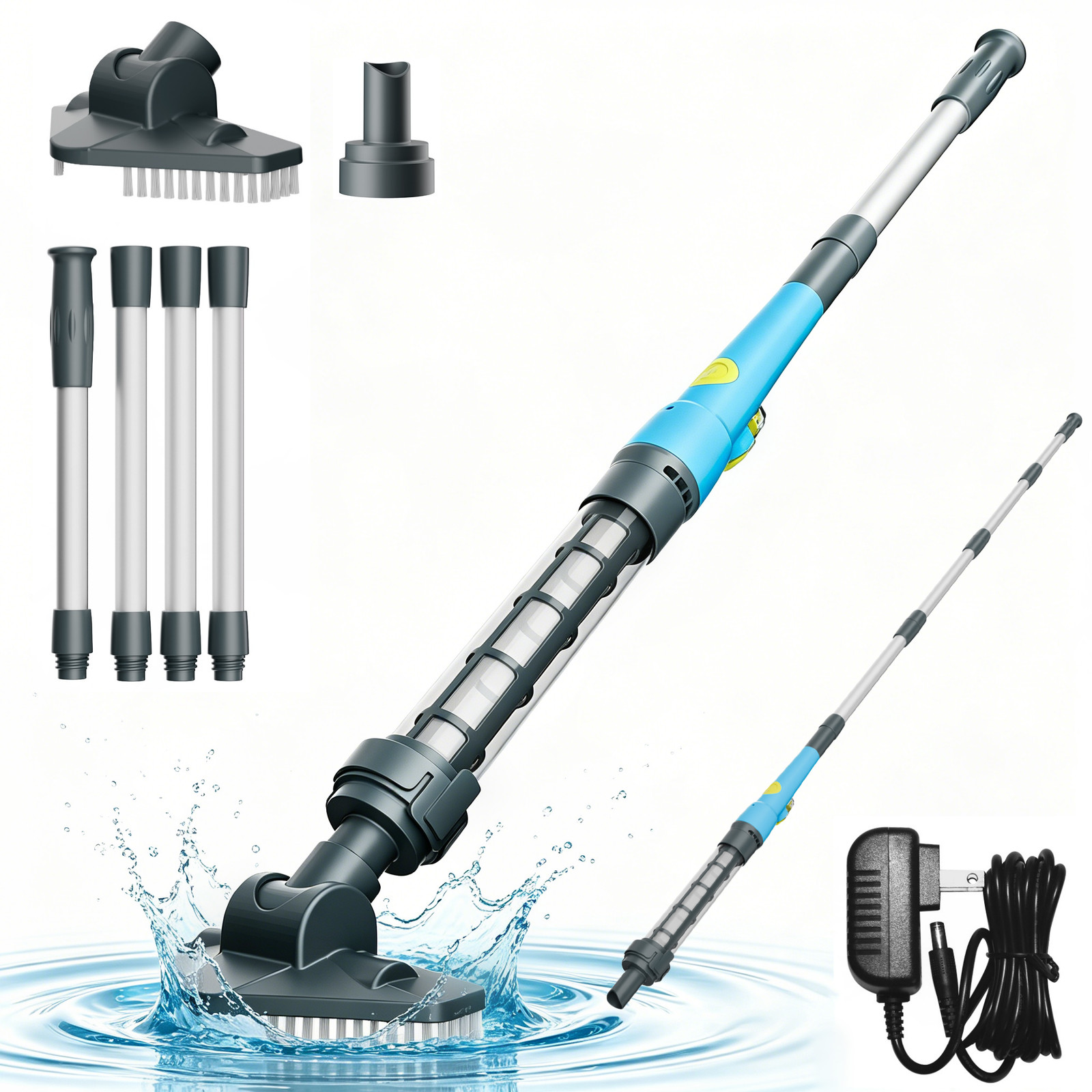Handheld Pool Vacuum Cordless Rechargeable Portable Swimming Pool Cleaner + Pole gallery