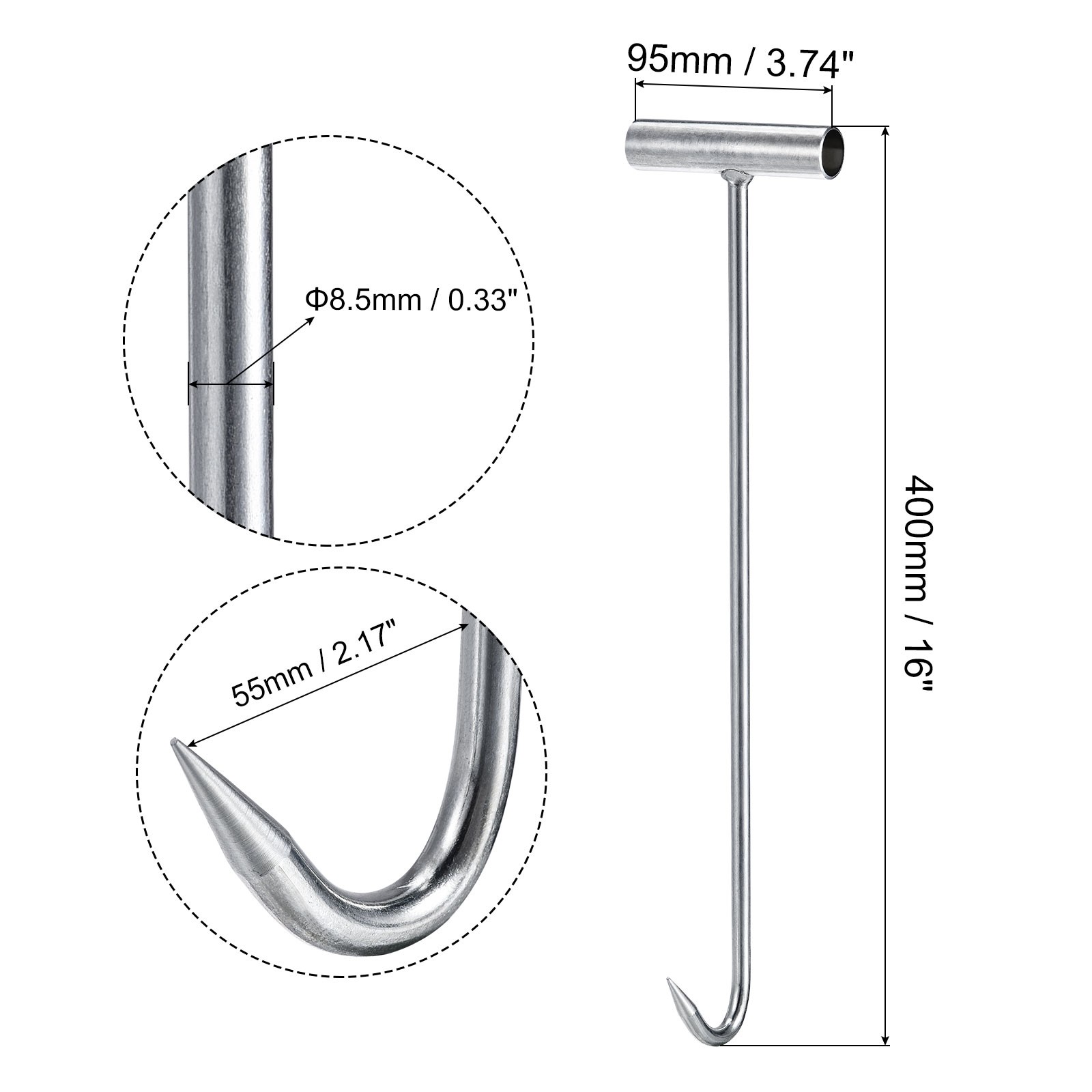 3Pcs 16" 400mm T-Handle Meat Boning Hook Galvanized T Hooks for Restaurant DIY gallery