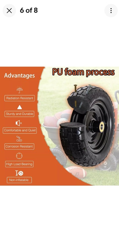 💜2-Pack 13 Inch Solid Rubber Tires, 4.00-6 Tire Flat Free, with 5/8" Bearings gallery