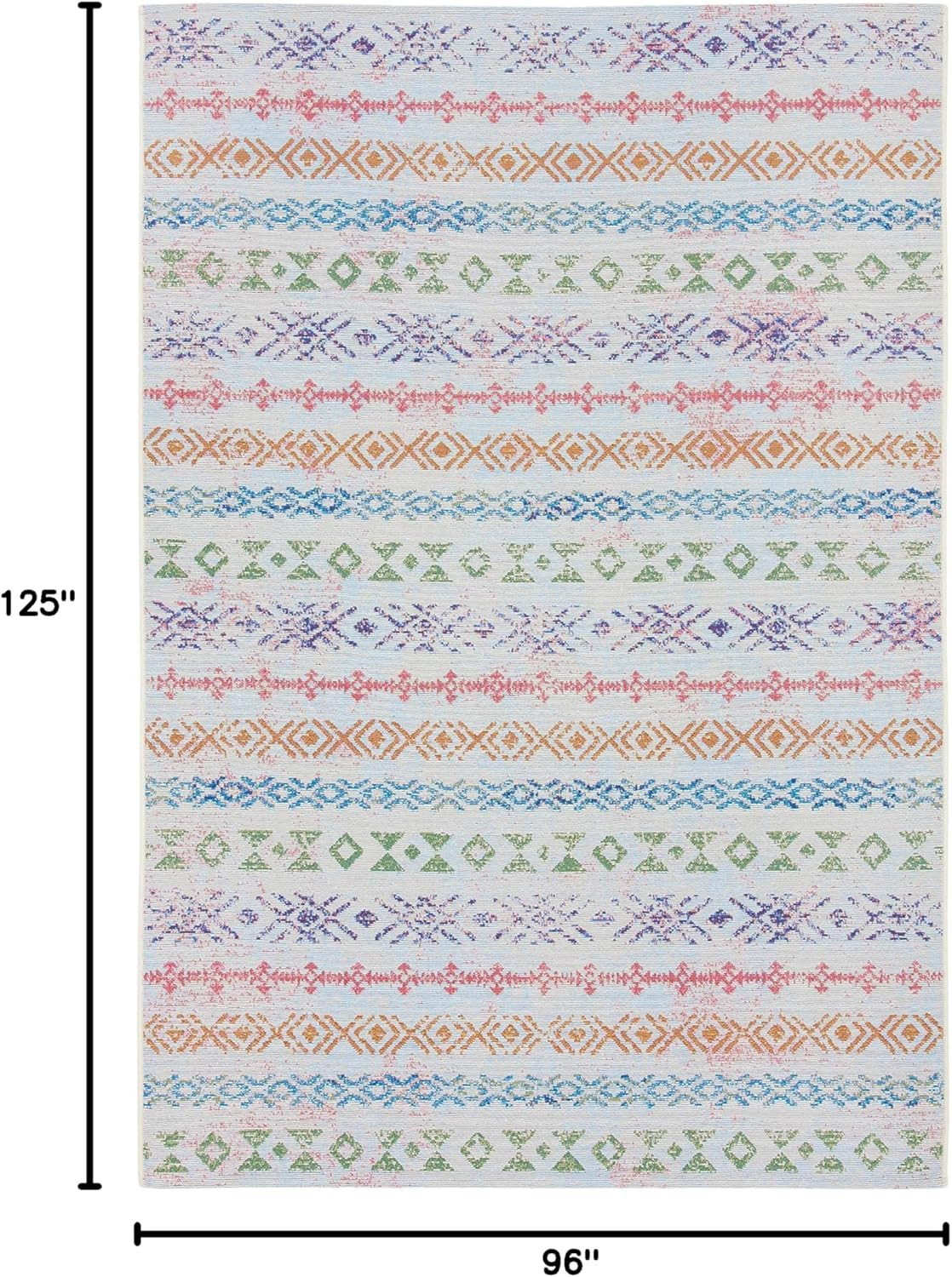 8' x 10'5" Washable Outdoor Rug - Ivory & Blue, Easy Clean, Non-Shedding gallery