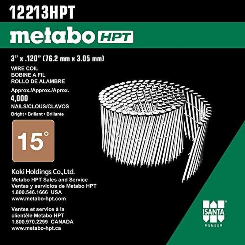 Metabo HPT 3 Inch Full round Head Wire Coil Nails | 4,000 Count | 12213HPT gallery