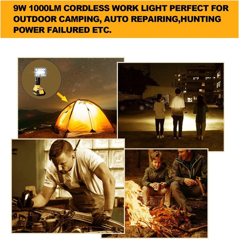 LED Work Light Suitable For DeWalt 20V MAX XR DCB205 Li-Ion Battery 1000LM 9W US gallery