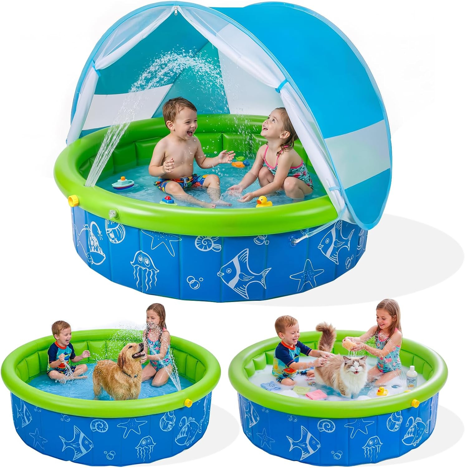 Kids Pool for Toddler, Foldable Kiddie Pool with Removable Canopy, Portable Baby gallery