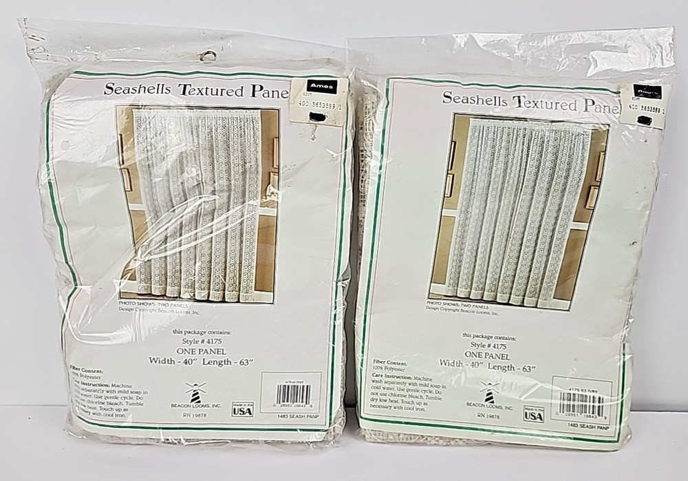 Beacon Looms Window Panel Curtain Ivory LACE Seashells #4175 40" X 63” 2 Panels
