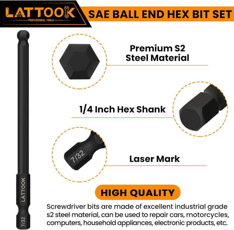 Ball End Hex Head Allen Drill Bit Set, 10PCS SAE 5/16” to 5/64” Ball End Hex B gallery