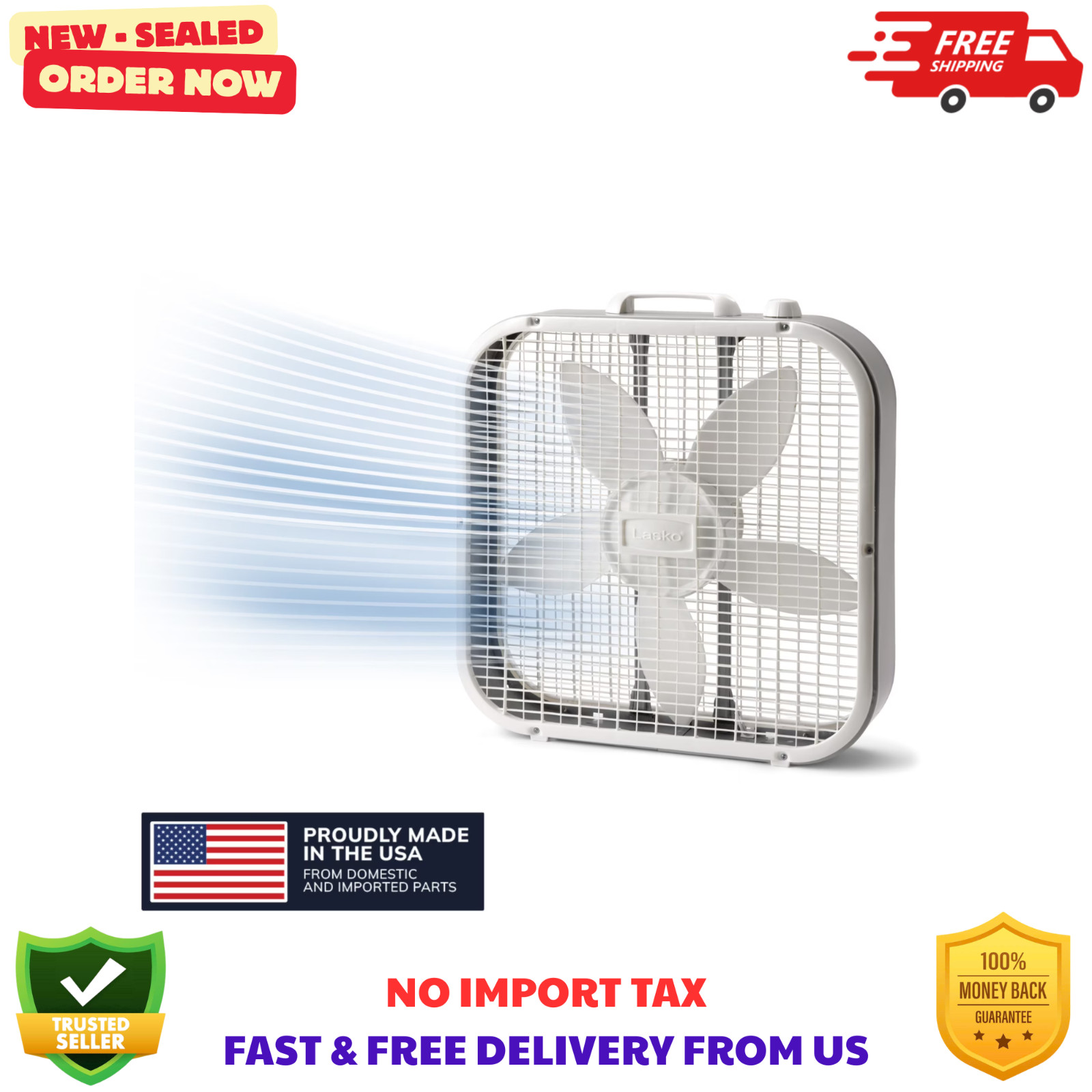 Lasko 20" Classic Box Fan B20200 Weather-Resistant Floor Or Window Cooling Fan gallery