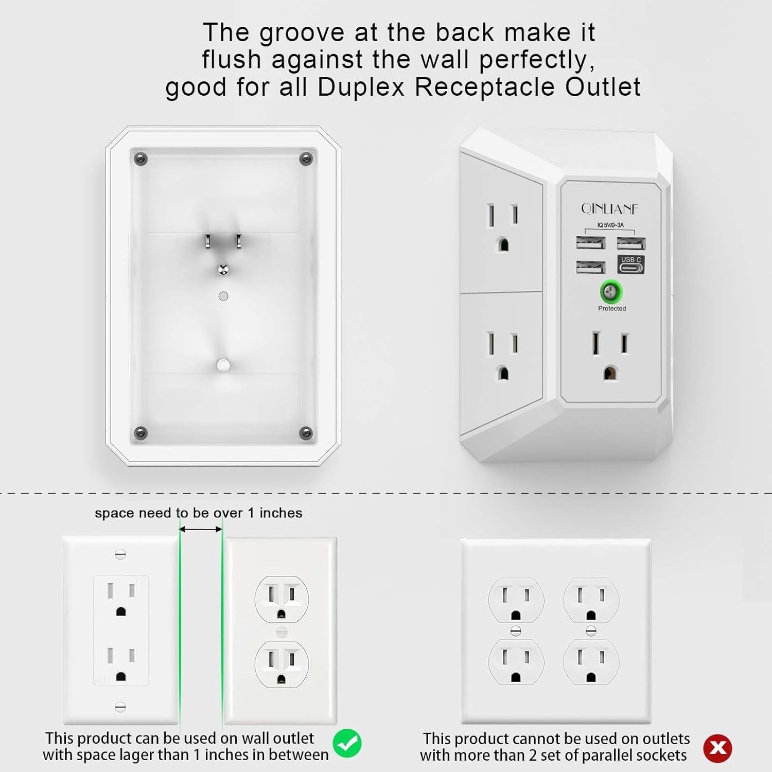 Multi Plug Outlet Surge Protector - POWSAF 5 Outlet Extender with 4 USB Ports(2 gallery