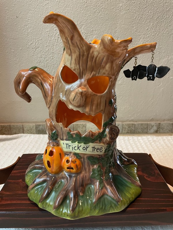 Cracker Barrel Halloween Haunted Tree Candle Holder Luminary Large Ceramic w/Box gallery