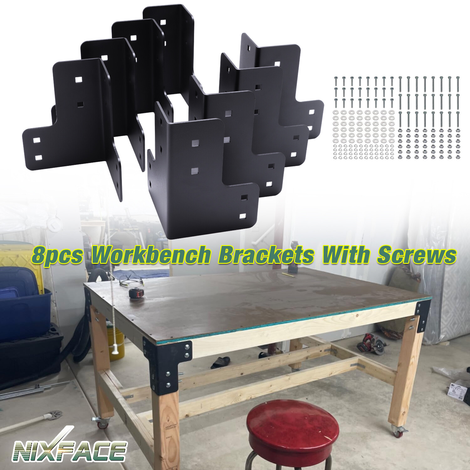 8pcs Workbench Corner Brackets Kit Steel w/Screws 4x4 for DIY Workbench Projects gallery