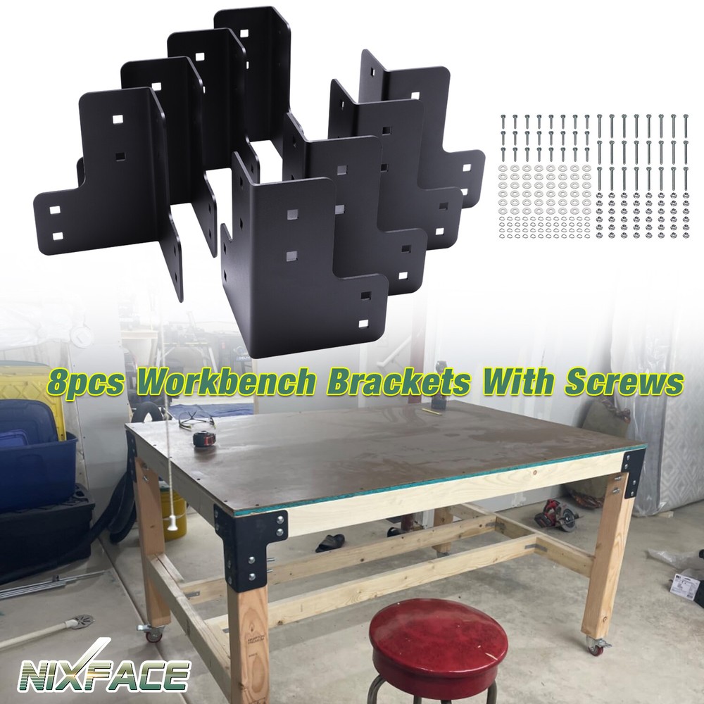 8pcs Workbench Corner Brackets Kit Steel w/Screws 4x4 for DIY Workbench Projects