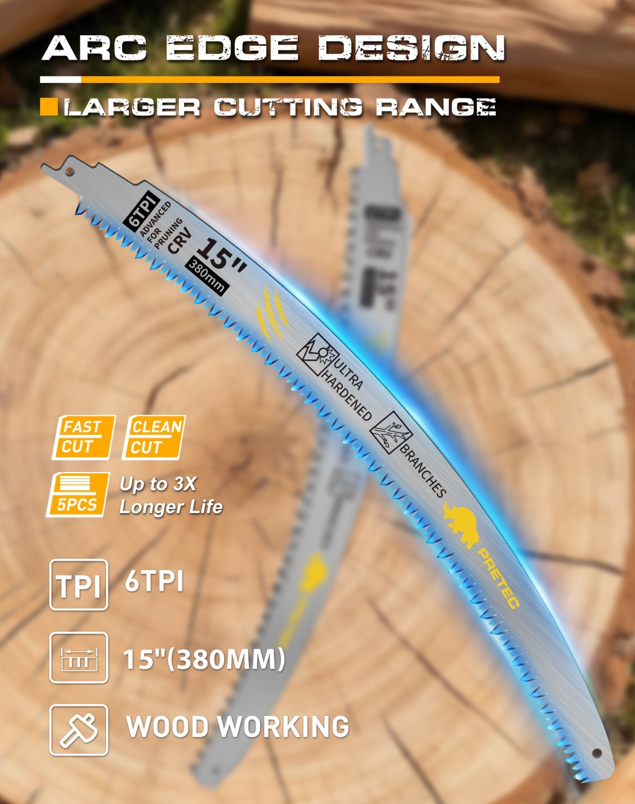 15" Reciprocating Saw Blades 5 Pack 6TPI Wood Pruning Japanese Teeth Heavy Duty gallery