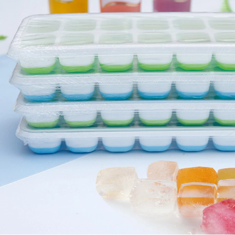 Ice Cube Tray, 4 Pack Silicone Ice Tray, 14 Ice Cube Molds with Lids, Stackable gallery
