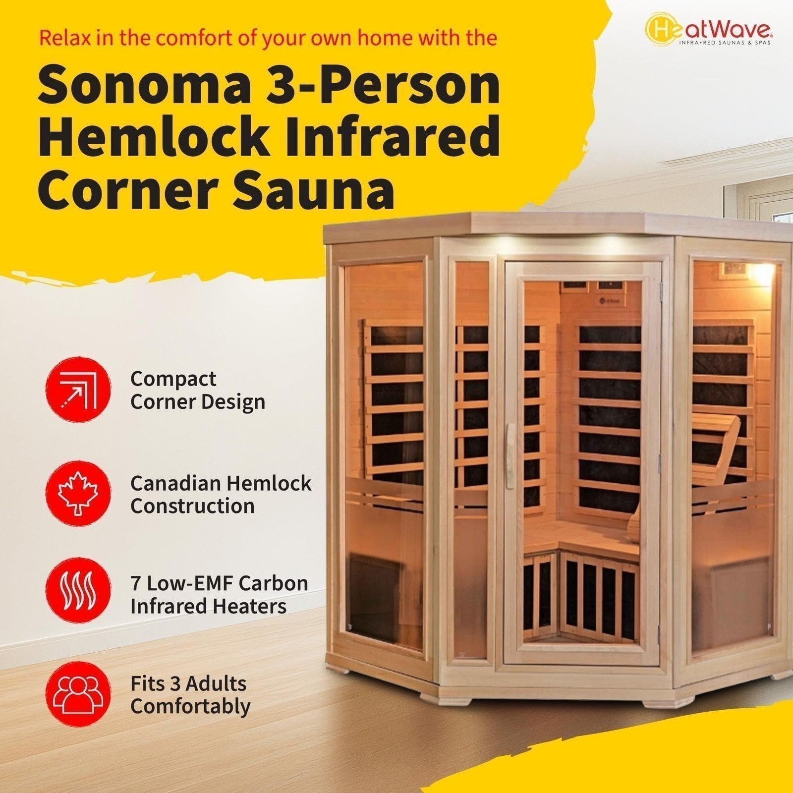 Heatwave Sonoma 3 Person Corner Infrared Sauna for Home - Thick Hemlock... gallery