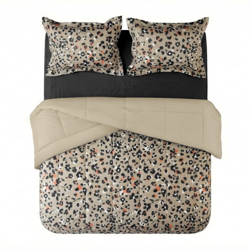 All in One Reversible Comforter and Sheet set- 7 Piece, Full, Beige Animal Print gallery