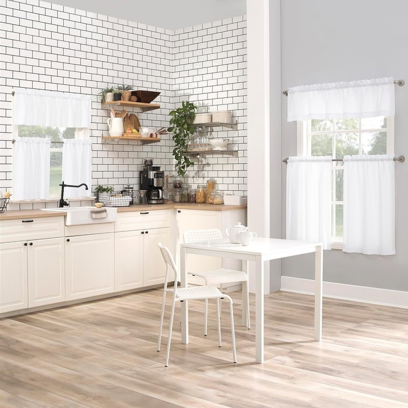 Martine Microfiber Semi-Sheer Kitchen Curtain Set 54x36 White gallery