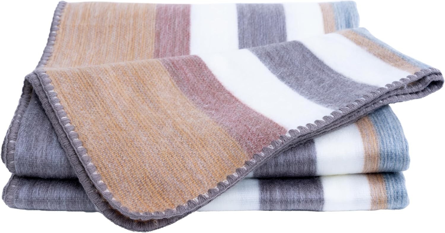 QISU Alpaca Wool Throw Blanket 85x65 | Breathable Soft Warm (Pastel Grey Rocks) gallery