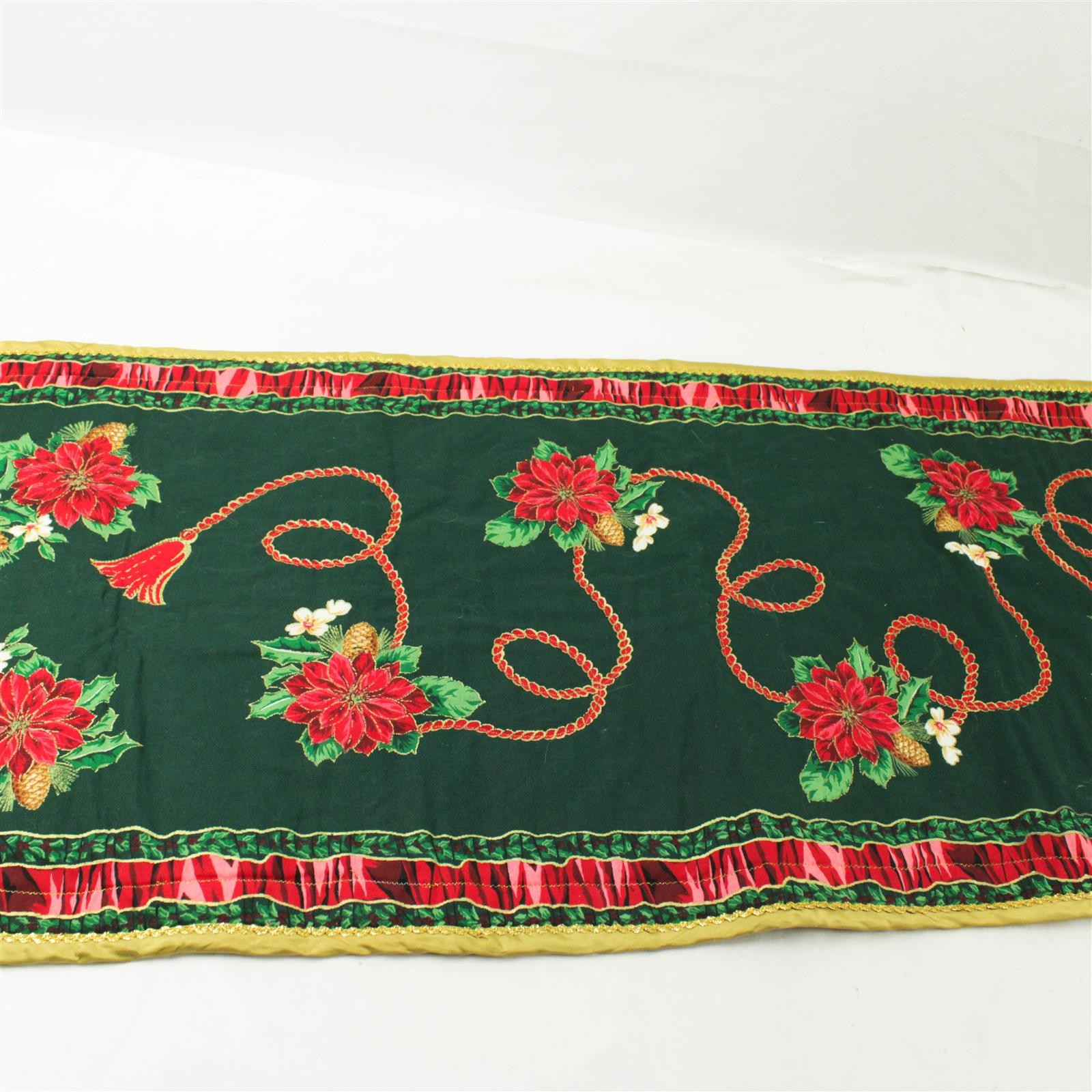 Christmas Table Runner Green with Gold Trim 54x16 Inches Holiday gallery