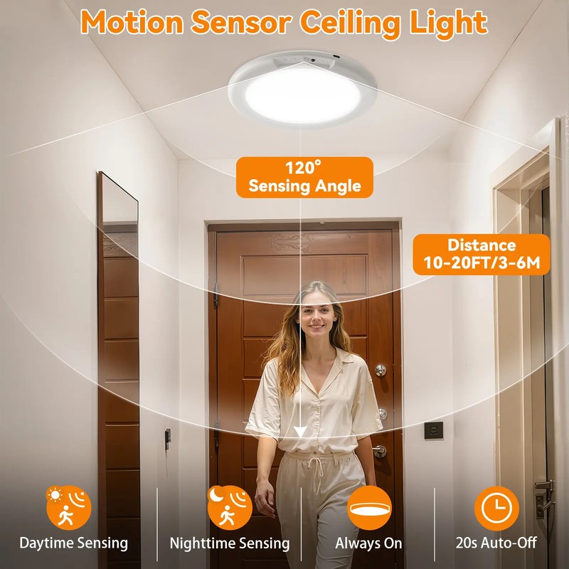 GMOX Rechargeable Ceiling Light 2-Pack, 3 Color Modes, Motion Sensor with Remote gallery