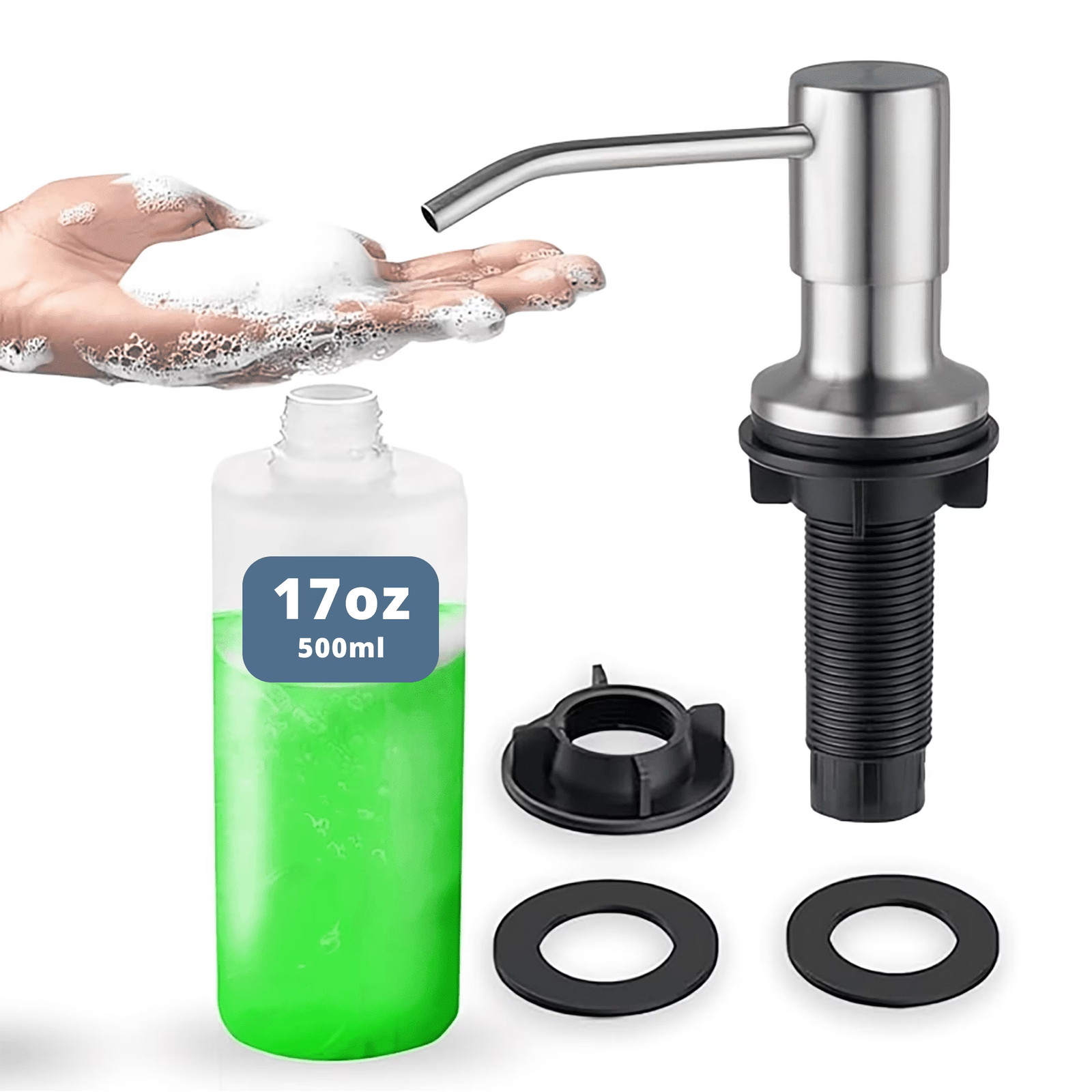 500ml Soap Dispenser for Kitchen Sink Counter – Top Refill 17oz Bottle gallery