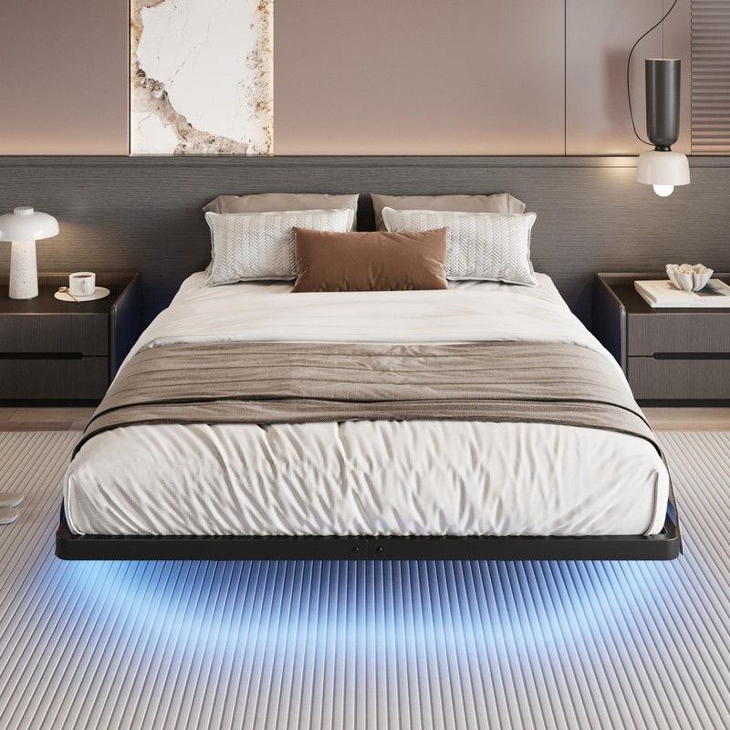 SHA CERLIN Floating Bed Frame Full Size with Smart LED Lights and Charging St... gallery