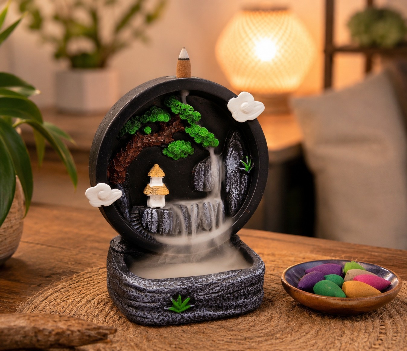 Zen Backflow Incense Burner Waterfall Holder with 10 Incense Cones Home gallery