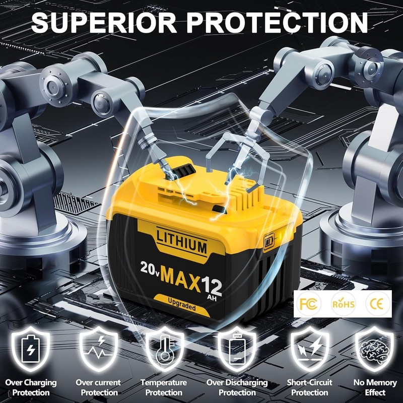 Pack 12.0AH For DeWalt 20V 20 Volt Max XR Lithium Ion Battery DCB206-2 DCB205-2 gallery