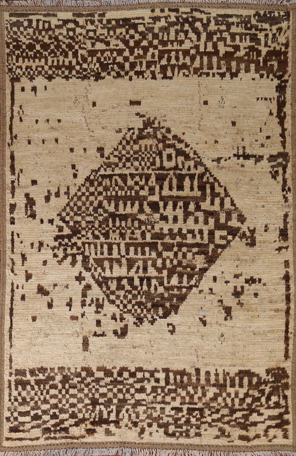 Abstract Ivory/ Dark Brown Moroccan Oriental Area Rug Hand-knotted Wool 6'x8' gallery