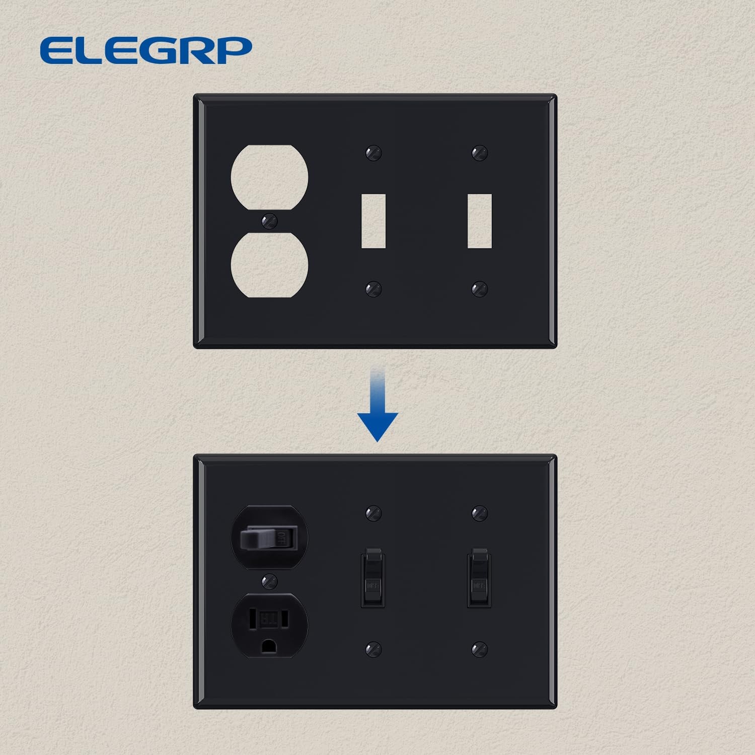 3-Gang Duplex Outlet & 2-Toggle Light Switch Wall Plate Cover, Black gallery