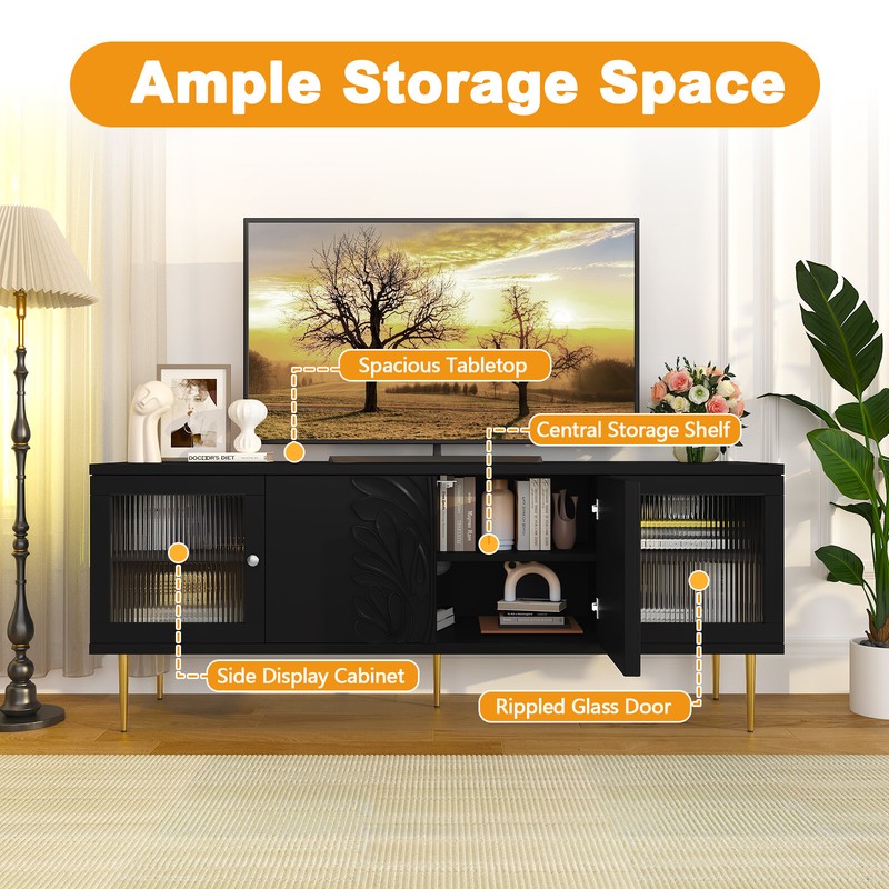 Mid-Centruy Modern TV Stand Entertainment Center for 75 in TVs TV Console Black gallery