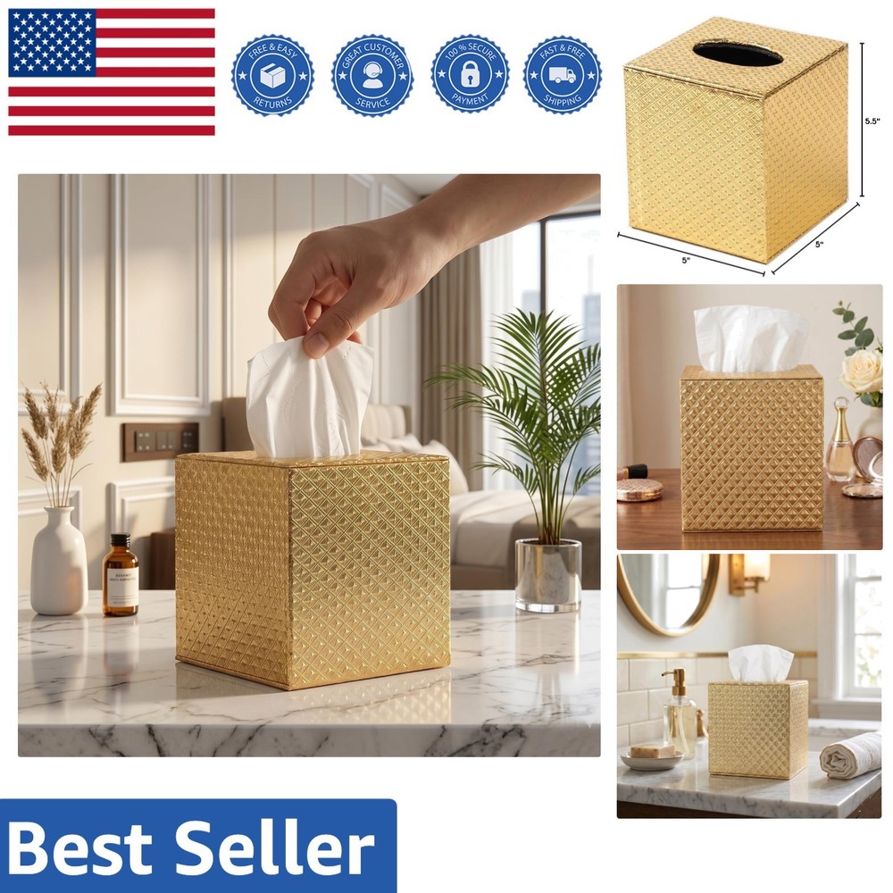 Luxury Gold Plated Rectangular Tissue Holder - 5" Square Design for All Rooms